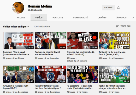 Chaine Youtube de Romain Molina