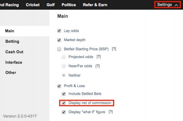 Guide Betfair Exchange Setting Display Commission